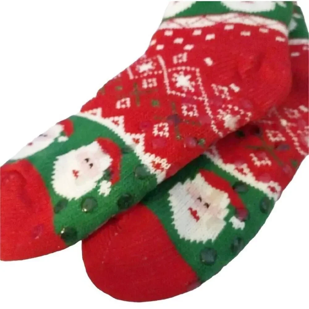 Happy Holidays Festive Santa Knitted Sherpa Lined Bootie Socks NWT